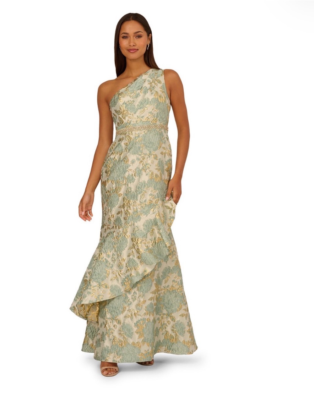 Adrianna Papell Metallic Jacquard One-Shoulder Dress